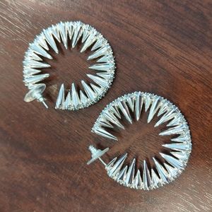 Noir Silver and Crystal Punk Hoop Earrings